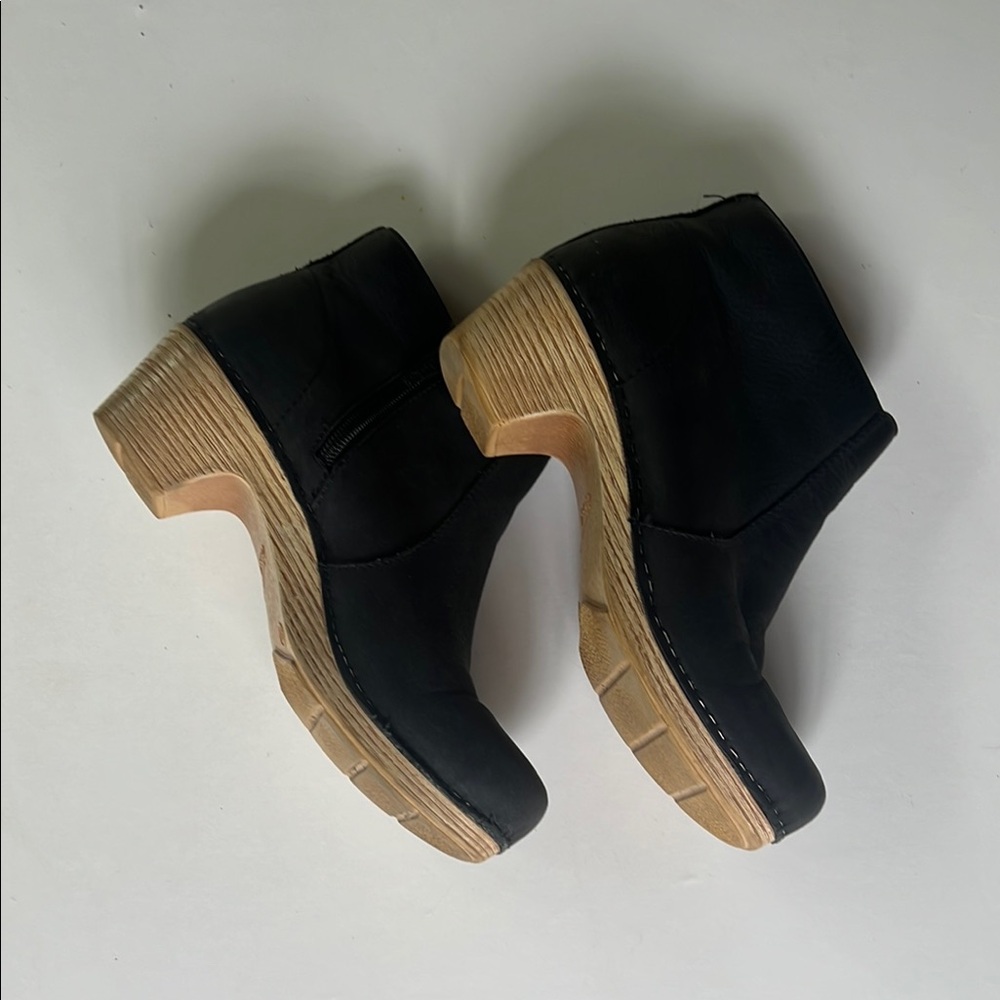 Dansko Black Ankle Booties with Wooden Heel